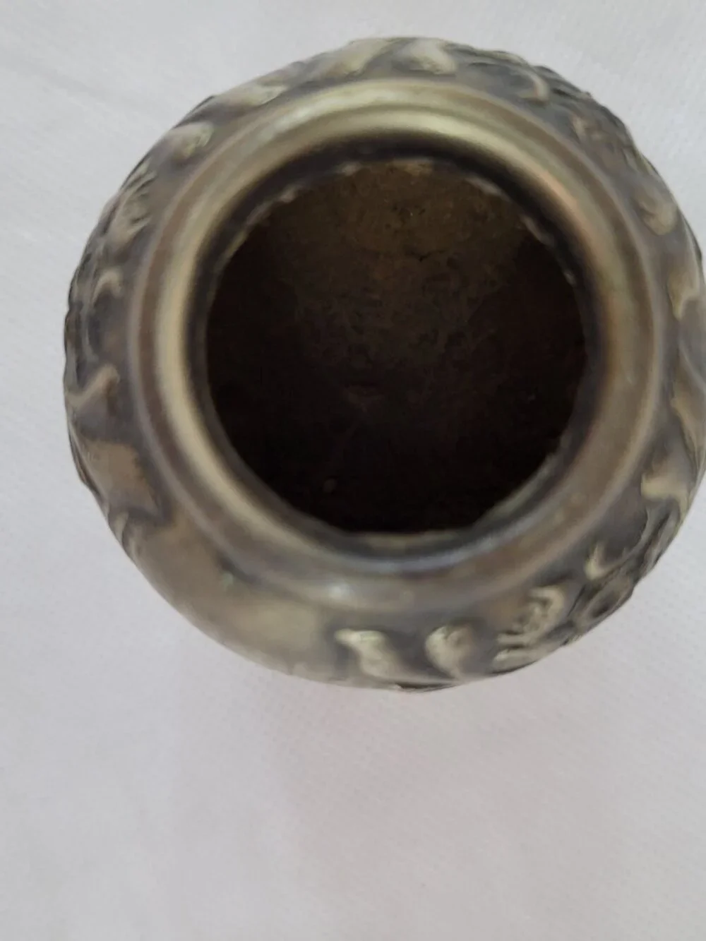 Vintage Argentine Yerba Mate Gourd Cup Metal Trim MF Ind Arg Art Deco